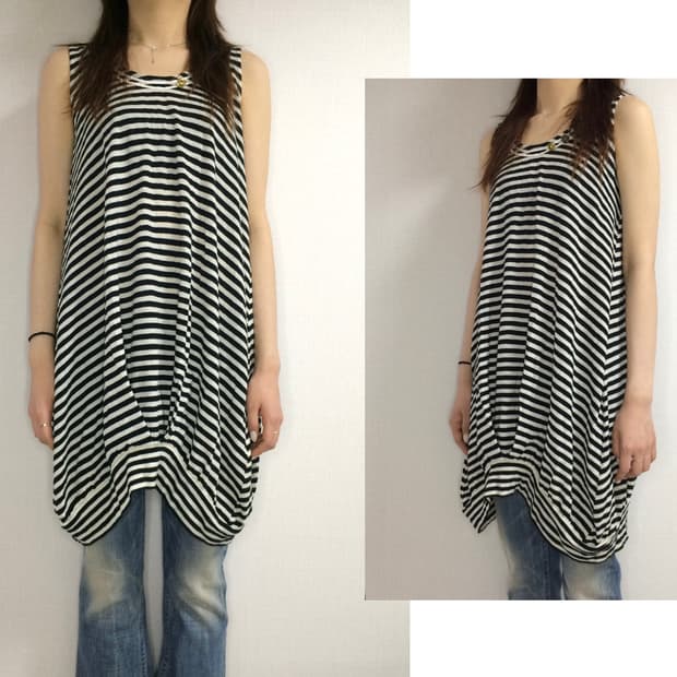 스나오 쿠와하라 스트라이프 벌룬 튜닉 원피스