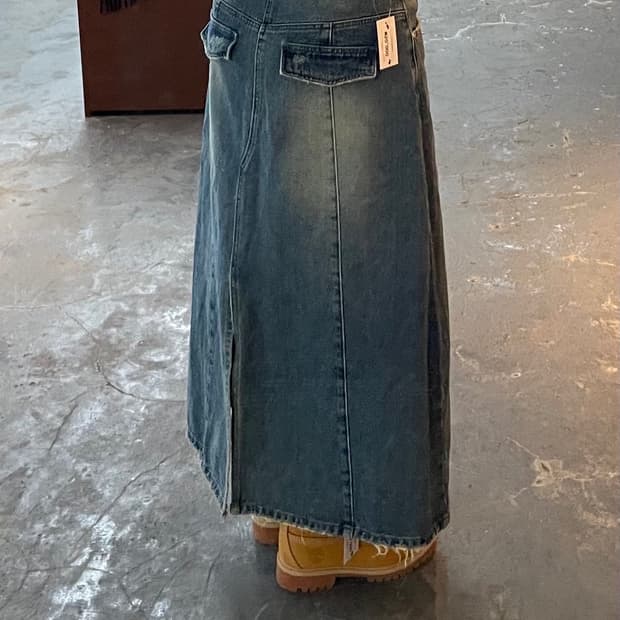 인사일런스 빈티지 데님 롱 스커트 H1110