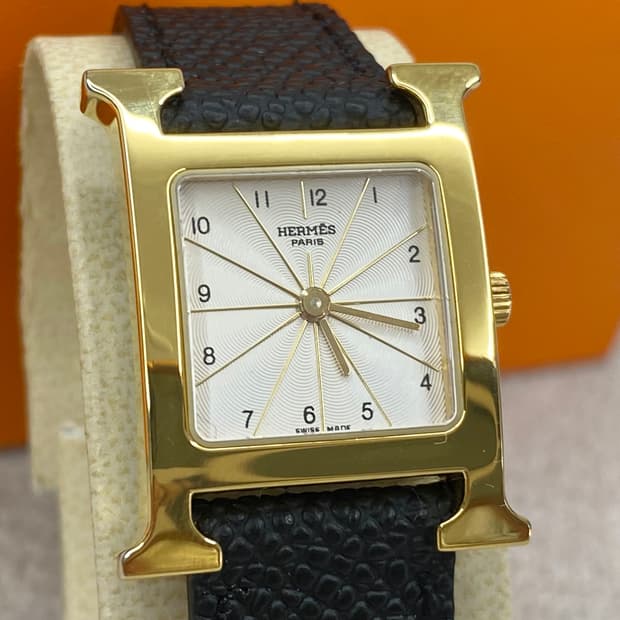 에르메스 H아워 1.201 금장 여성용 쿼츠 PM 스몰 사이즈