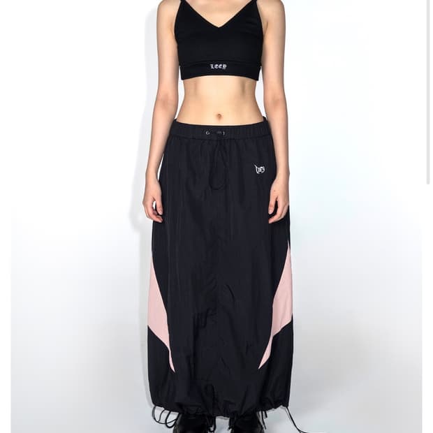  YEEL SPORTY NYLON MAXI SKIRT BLACK
