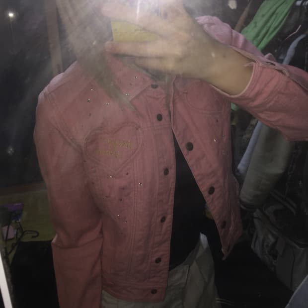 빈티지 하트 패치 비즈 핑크 자켓