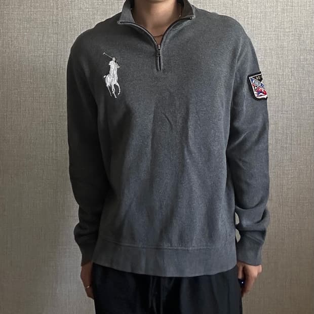 폴로 랄프로렌 빅포니 그레이 반집업 니트