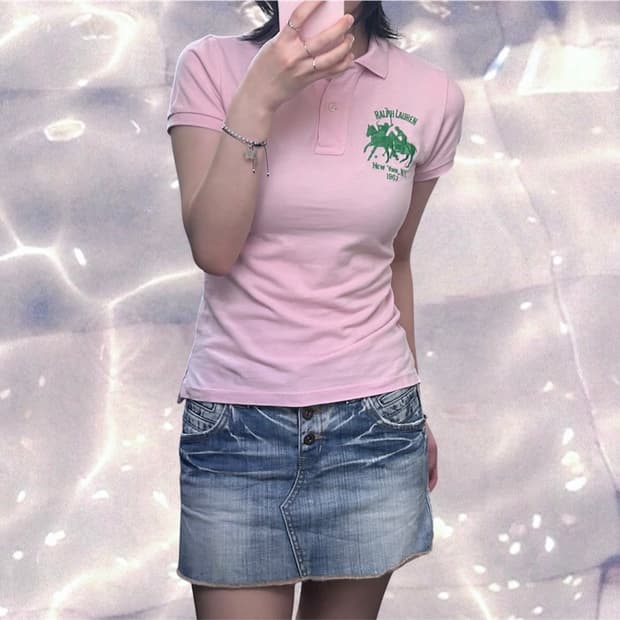 폴로 랄프로렌 뉴욕 더블 빅포니 치프키프 반팔 카라 티셔츠 베이비 핑크