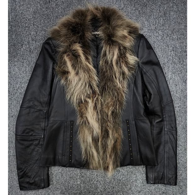 빈티지 양가죽 라쿤 퍼 가죽자켓