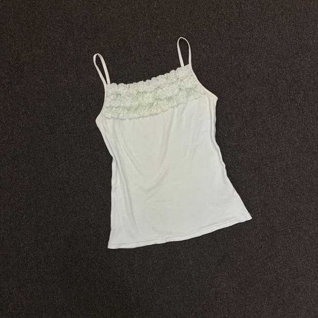 M) Japanese vintage 여성 레이스 디테일 민트 나시