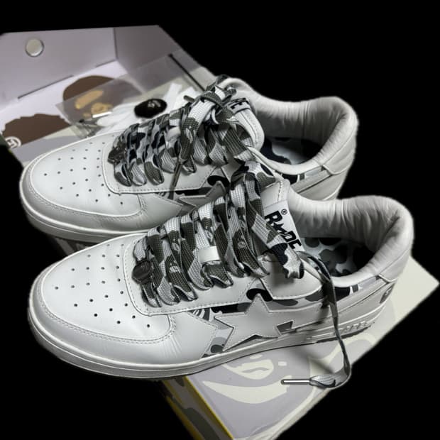 [교토 리미티드 에디션]베이프 스타 스니커즈 베이프신발 카모 화이트그레이