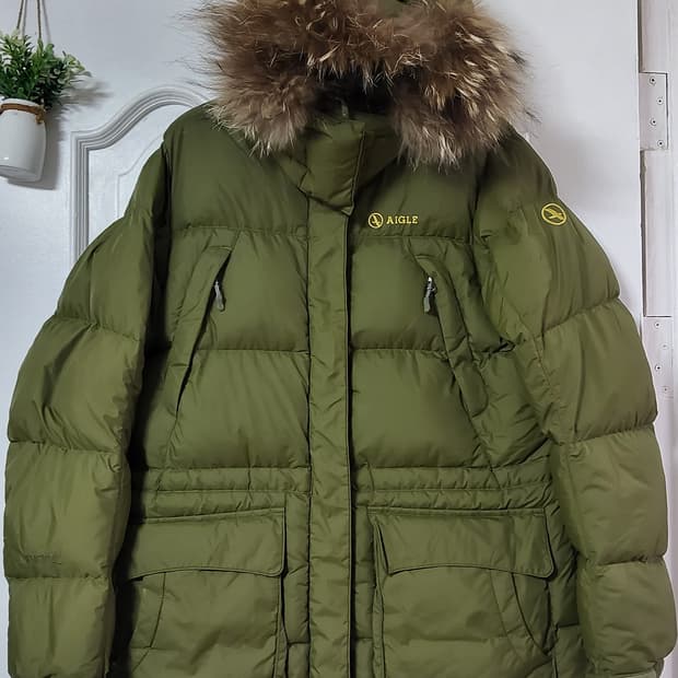 에이글 AIGLE 구스다운 거위털 패딩 점퍼 카키 후드 95