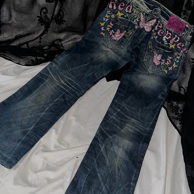 butterfly embroidered flare jeans