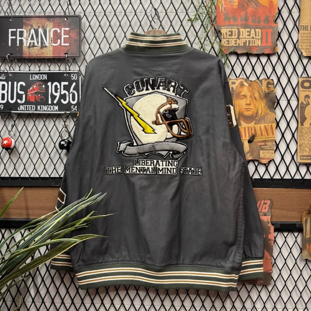 00s USA VINTAGE 바시티 자켓 후면 빅패치 포인트 차콜