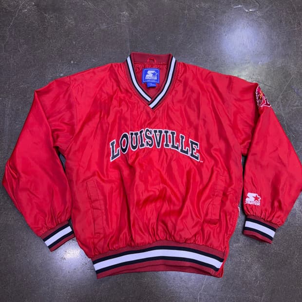 스타터 루이스빌 대학 럭비팀 로고 자수 V넥 웜업 XL