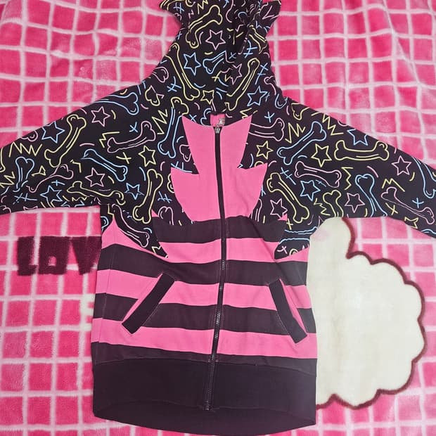 해골 & 별 패턴 후드집업 핑크 스트라이프 jsg 씬키드