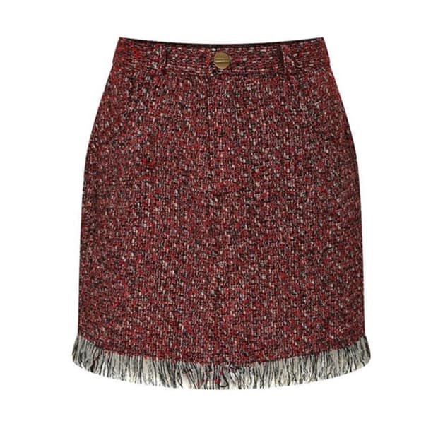 큐리티 레드 버건디 프린지 스커트 치마