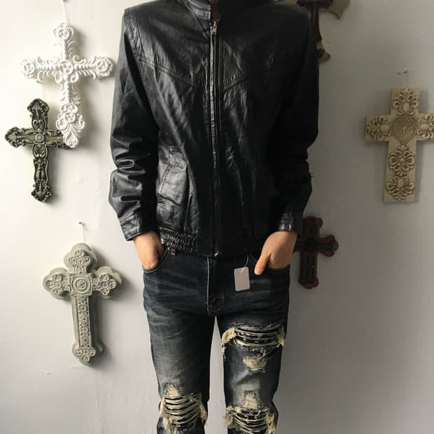 High neck leather jacket