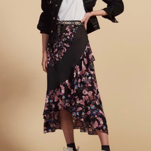 산드로(SANDRO) 플로럴 러플 스커트