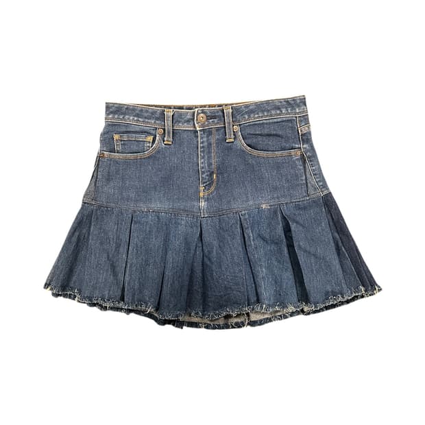 JPN 데님 리워크 플리츠 미니스커트