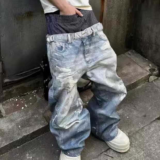 빈티지 레이어드 워시드 데님 팬츠