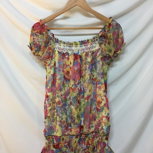 모리걸 하구미 꽃 쉬폰 블라우스