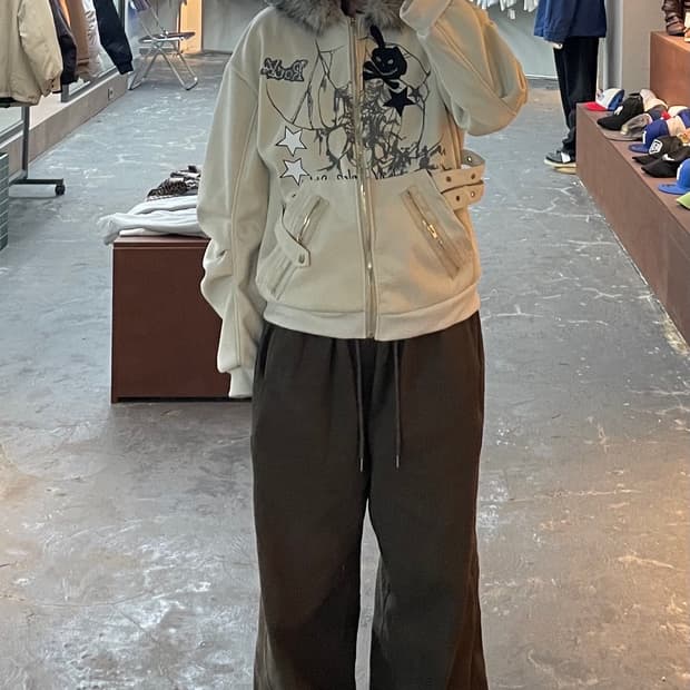 빈티지 y2k 모피 칼라 토끼귀 후드집업 H1254