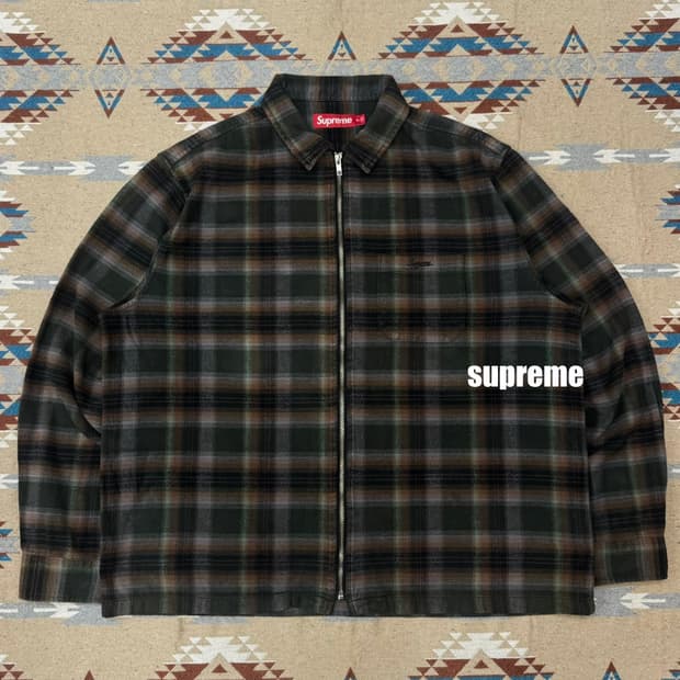 [XL] 슈프림 쉐도우 플레이드 플란넬 집업 셔츠 그린 - 24SS