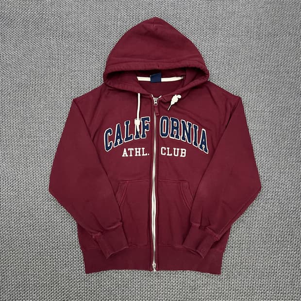 후아유 버건디 후드집업