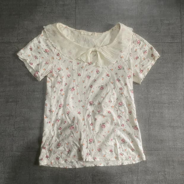 일본빈티지 Arw 하구미모리걸 달천깔페어리 넥리본 반팔블라우스티셔츠