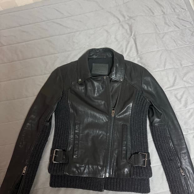 빈티지 페브릭 믹스드 레더 자켓