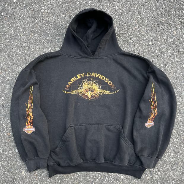 2XL) Harley Davidson Flame Hoodie