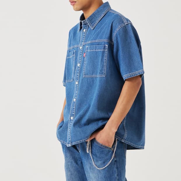 필드워커 포켓 데님 반팔 셔츠 워크 청남방