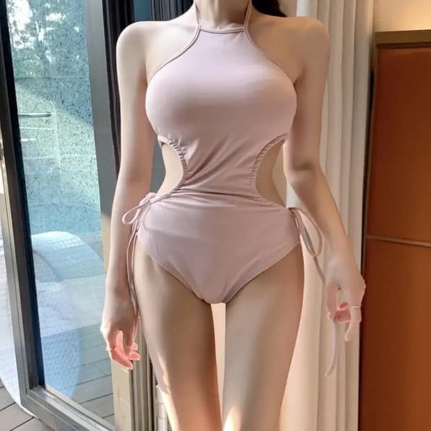 홀터넥 모노키니 핑크