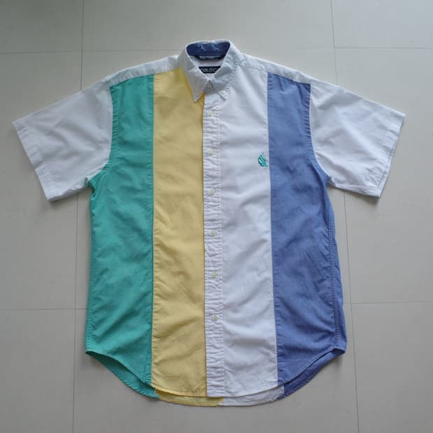 90s 노티카 MADE IN USA 멀티 컬러블록 반팔셔츠 S
