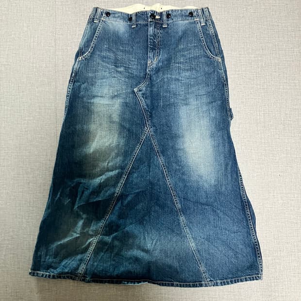 일본빈티지 Deepblue 핀터깔y2k 오리엔탈펑크 카고데님 롱스커트