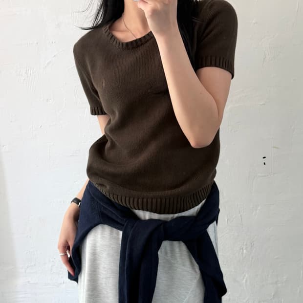 Polo 폴로 랄프로렌 우먼 딥브라운컬러 코튼 반팔 니트