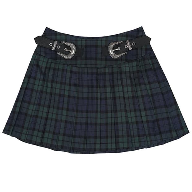 데어드 Belted Check Pleats Skirt