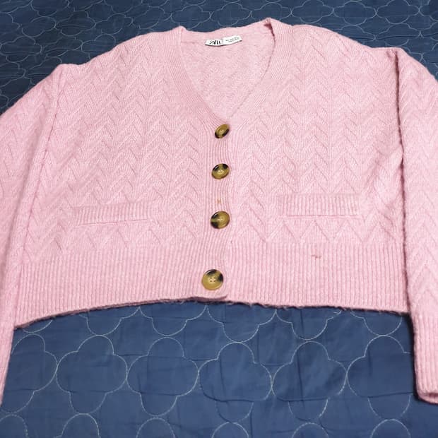 자라 크롭 니트 가디건 핑크 (S)