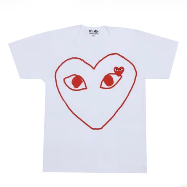플레이 꼼데가르송 더블 하트 코튼 스트레이트 티셔츠 화이트 xs 새상품