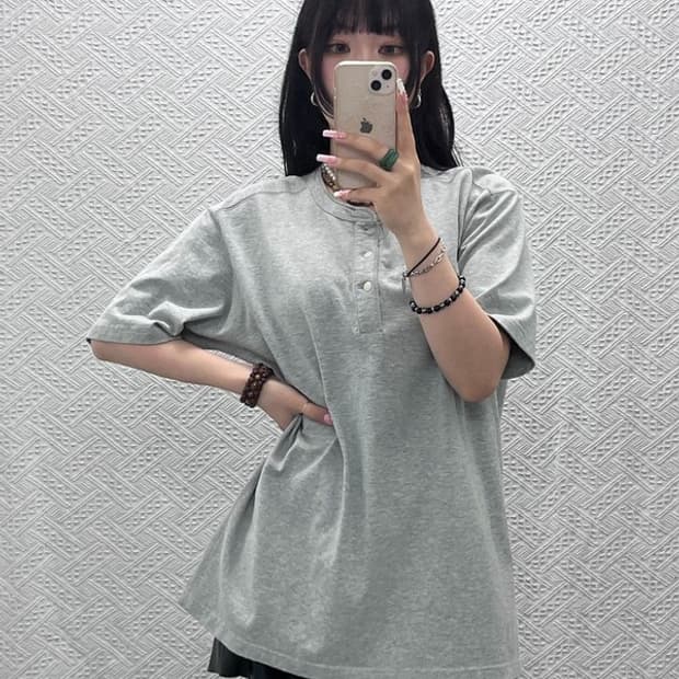 브론슨 빈티지 모던 캐주얼 반버튼 오버핏 반팔티 XXL C12091