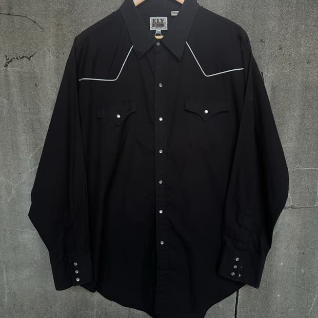 ELY CATTLEMAN Black Western Piping Shirt