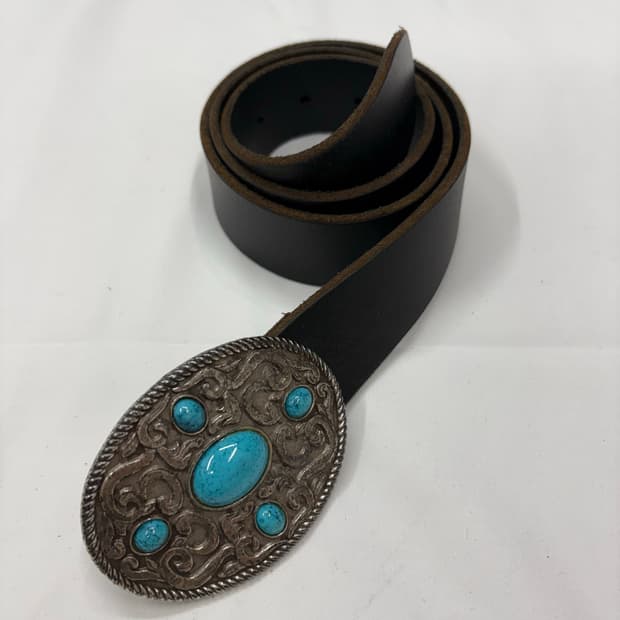 빈티지 터키석 웨스턴 버클 레더 벨트