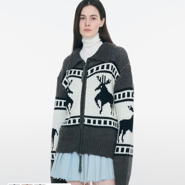 파르티멘토 코위찬 니트 집업 차콜 그레이