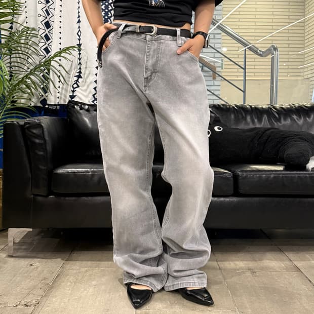 Vintage 와이드 핏 데님 팬츠 흑청