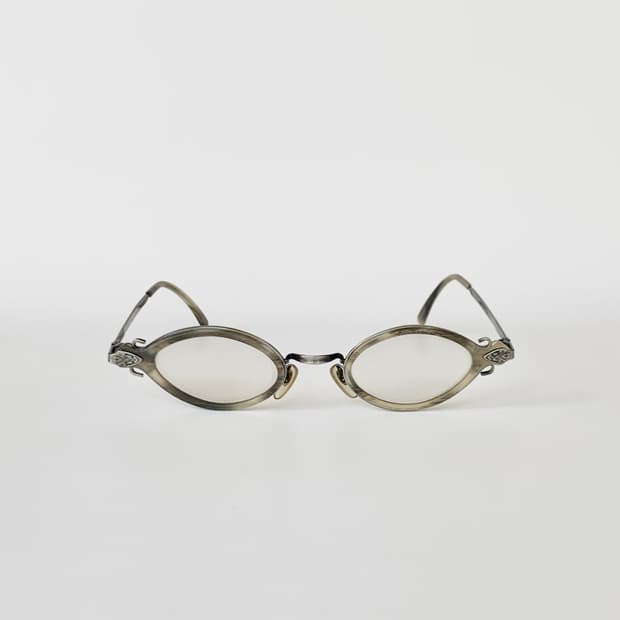 [픽키-584] 앤틱 실버 오벌 안경테 빈티지 메탈 장식 소형 프레임