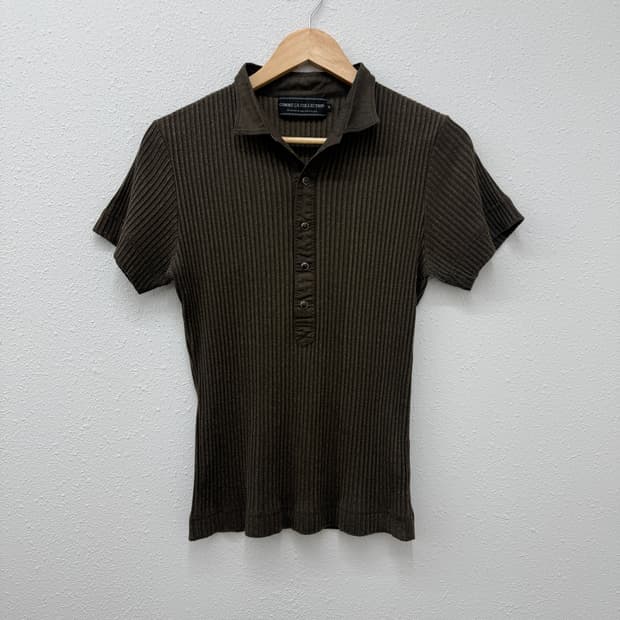 빈티지 COMME CA COLLECTION 카키 하프 단추 카라티