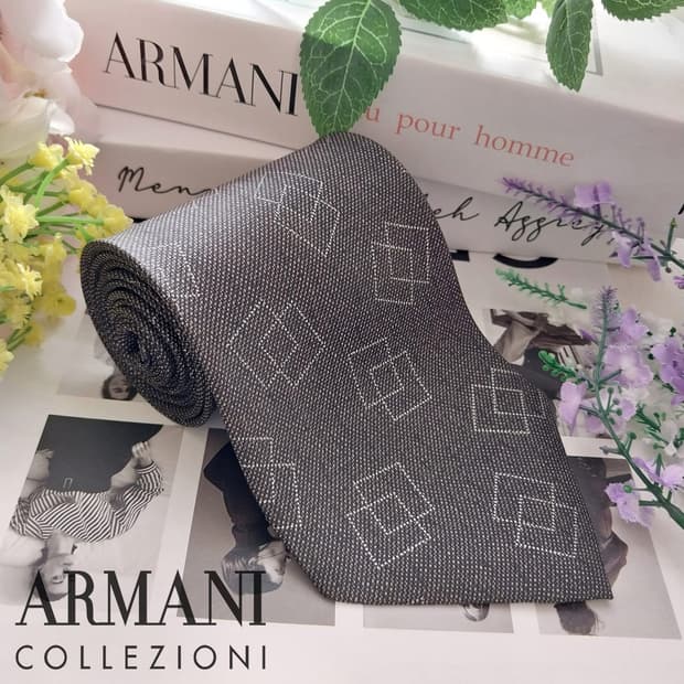 아르마니 꼴레지오니 실크 그레이 넥타이 9.9cm A+등급 K1323
