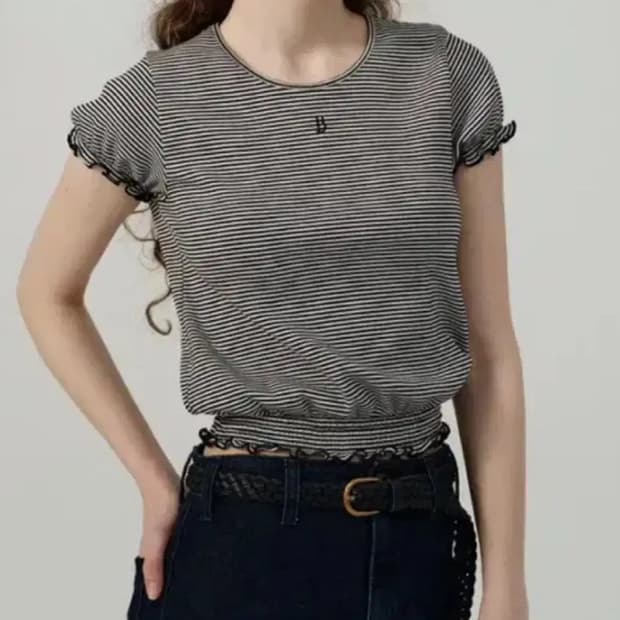 더 바넷 Striped Lettuce-Hem T-Shirt