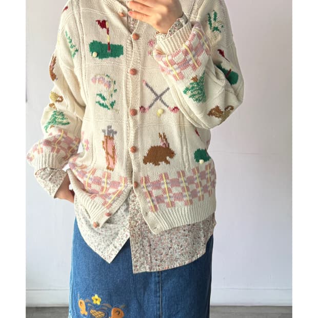 빈티지 토끼 가디건 코튼가디건