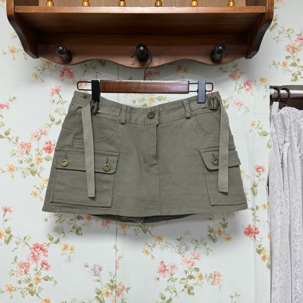 빈티지 카키 마이크로 숏 스커트 