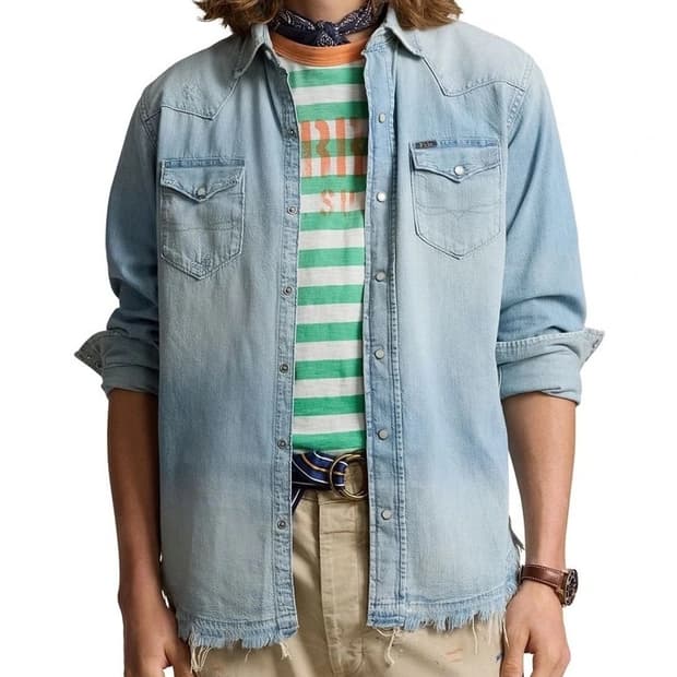 폴로 랄프로렌 디스트레스트 데님 웨스턴 셔츠 S