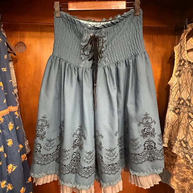 jpn vintage Romantic Lace Trim Skirt