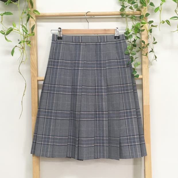 JPN/ 그레이플리츠스커트 미디스커트 미디플리츠스커트 그레이체크스커트