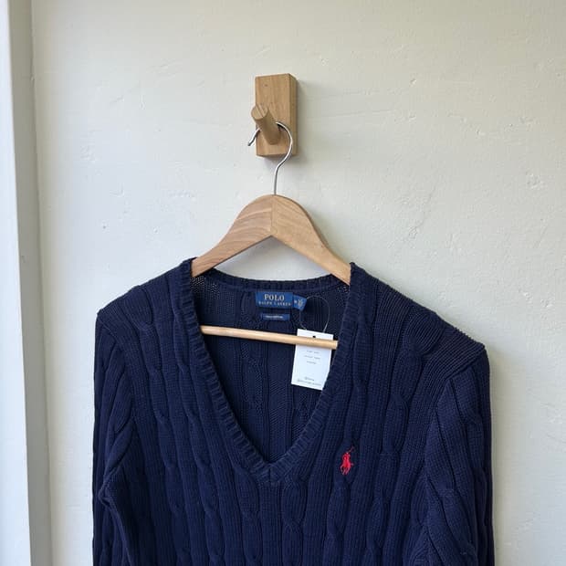16075 - 폴로 랄프로렌 네이비 케이블 브이넥 니트 (피마 코튼)